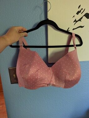 Lane Bryant Cacique Bra 42F EUC Lightly Lined Balconette Pink Polka Dots